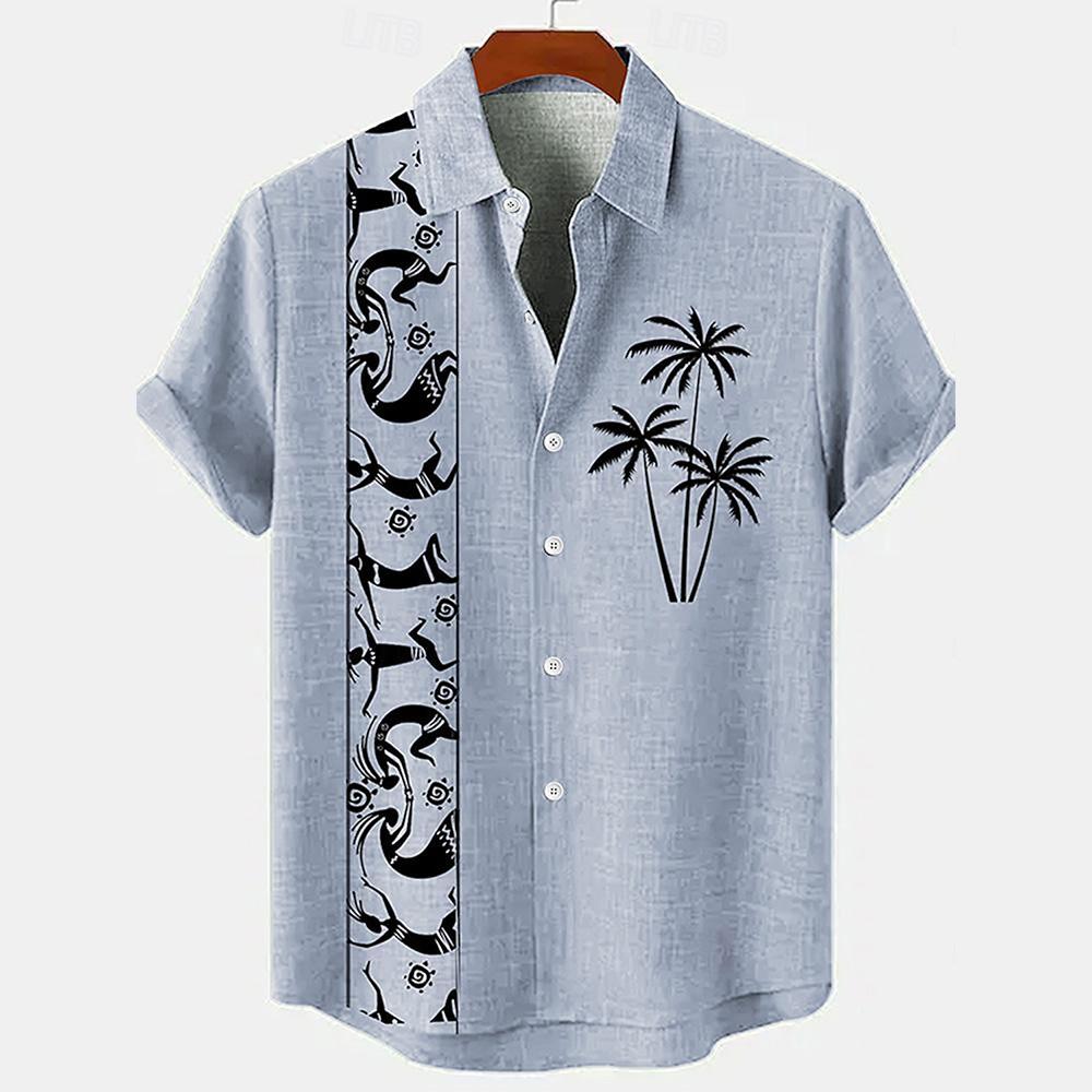 Camicia da uomo vintage con stampa etnica a maniche corte con colletto Camicie estive da uomo oversize Moda Casual Streetwear