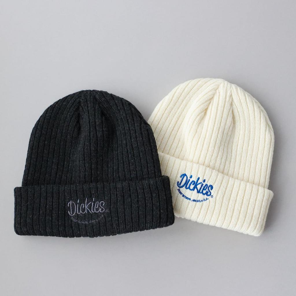 Dickies Looking Embroidered Ribbed Knit Knit Watch Unisex Acrylic Solid Needle BLU Cap, Men's Hat, Cap, Beanie, Off-White,