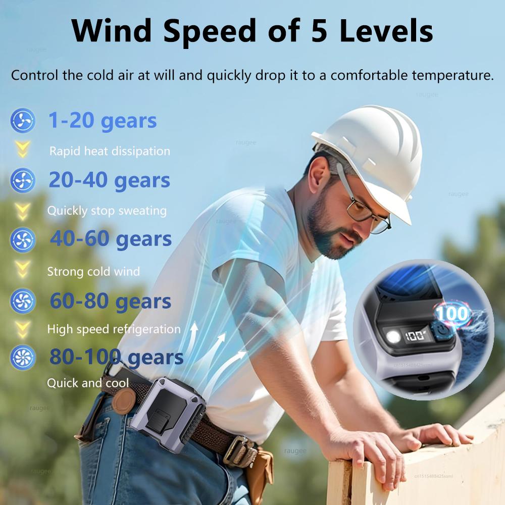 Waist Clip Fan Outdoor Portable Hanging Neck Fan Strong Wind with Power Bank LED Lighting for Sports Courier Outdoor Working