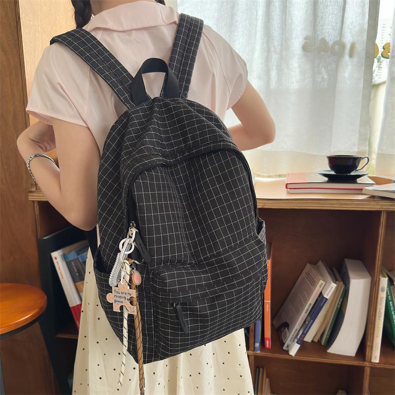Karrierten Rucksack Große Kapazität Schülertasche Damen Reise Rucksack