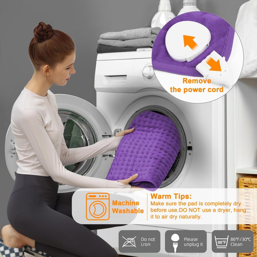 Extra Large Electric Heating Pad - Portable 6-Level Quick Heating To 140°F, Auto Shut-Off In 2 Hours, Machine Washable for Leg, Shoulder, Knee, Neck