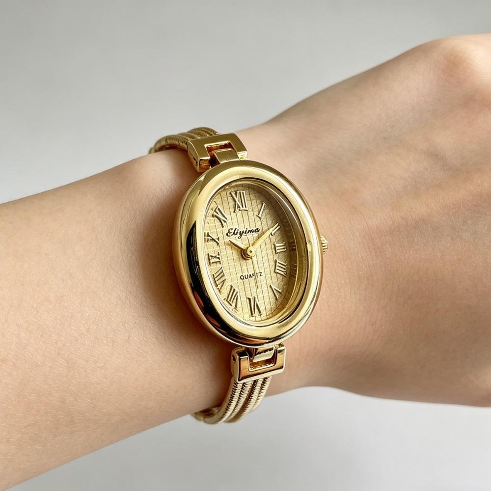Gold Tassel Chains Watch Alloy Oval Quartz Watch Delicate Quartz Wristwatch  Fashion Wear