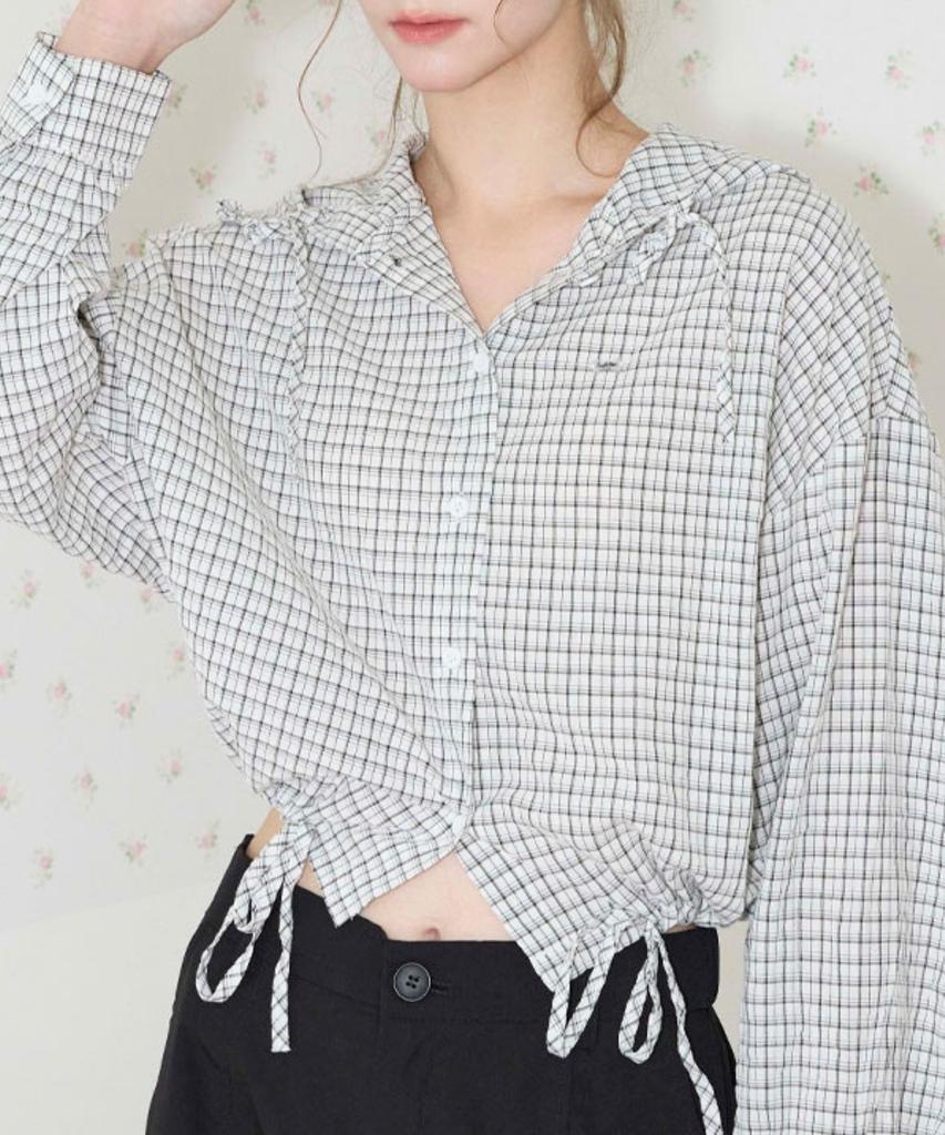 KOOLKITTEN Plaid Hooded Drawstring Shirt 2Colors