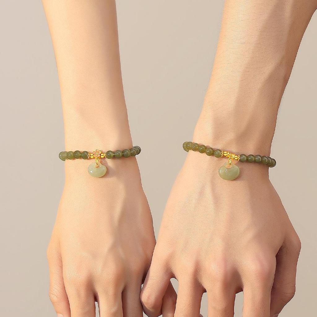 Gradient Green Ferris Wheel Jade & Enamel Flower Bracelet, Women’s S925 Sterling Silver, National Style