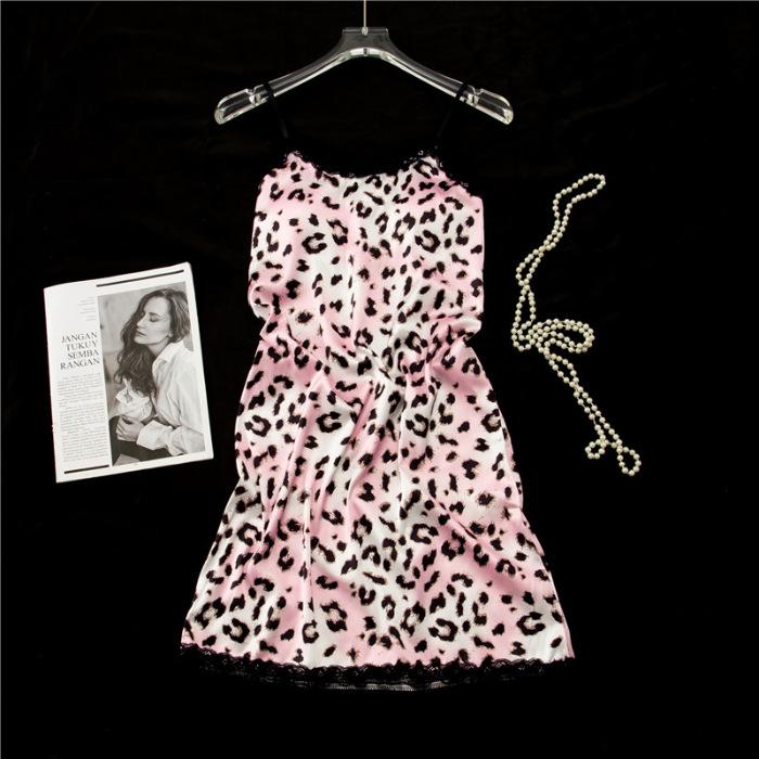 Pajamas Women s Ice Silk Suspender Sleeveless Vest Summer Silk Belt Chest Pad Pajamas Sexy Pink Leopard Print Summer Tide M