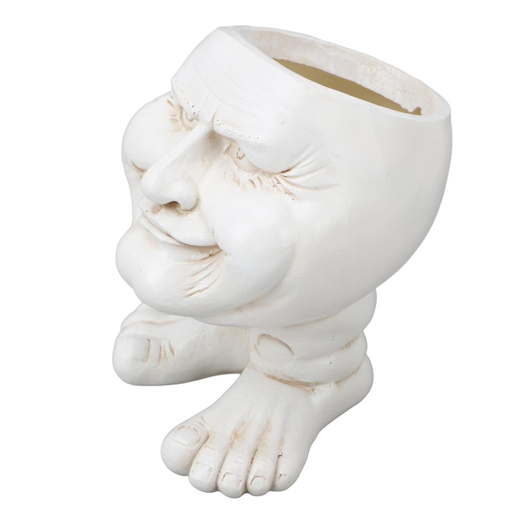 Resin Flower Pot Innovative Exquisite Retro Old Man Planter Pot Succulent Pot for Outdoor Garden Patio Balcony White
