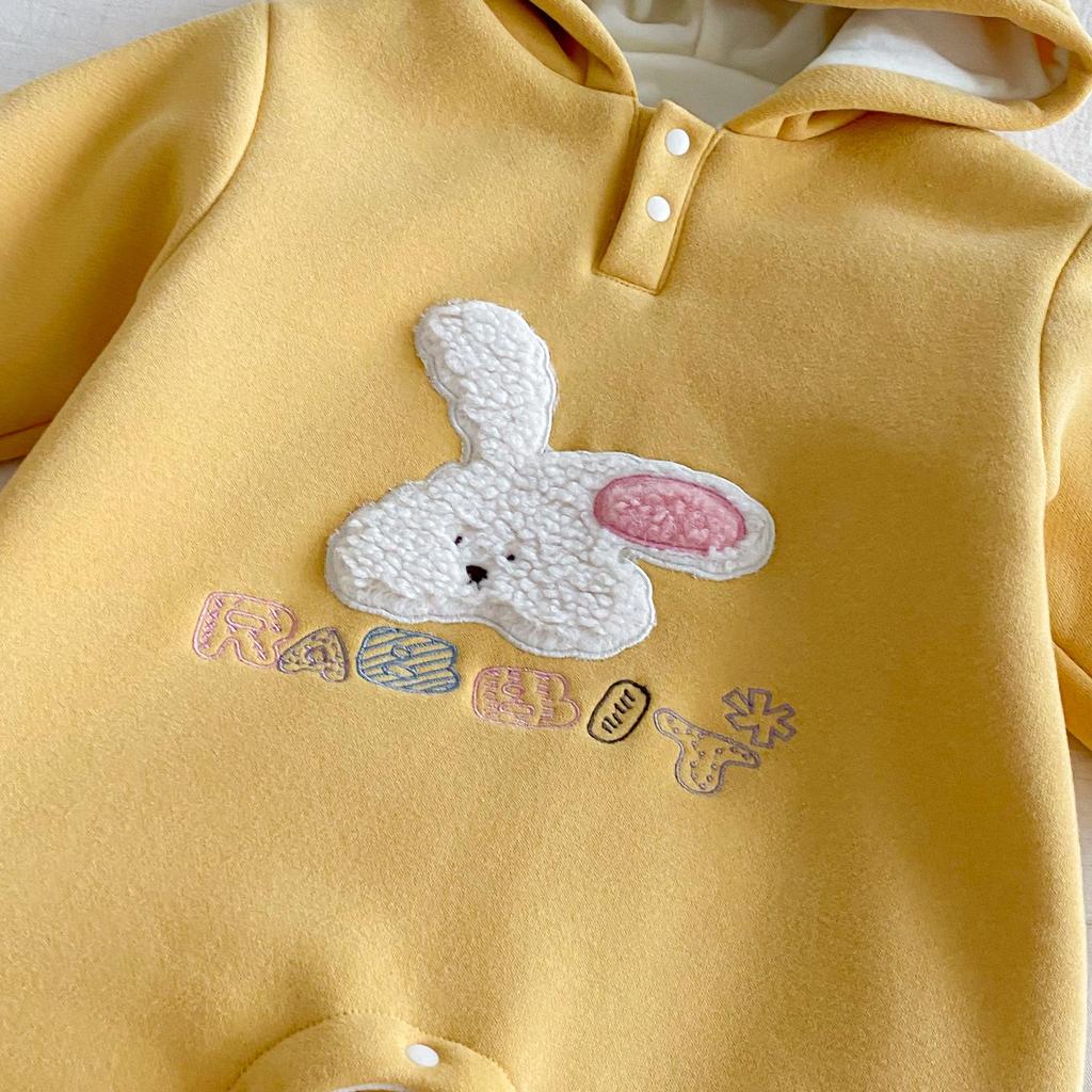 Winter 2025 Baby Fleece Cartoon Romper - Cute Embroidered Rabbit Newborn Jumpsuit