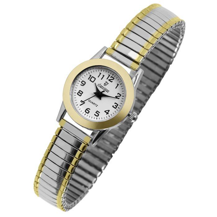 Montre bracelet - CLASSIQUE - Class - Bicolore doré/argenté - Boîtier 23 mm - Bracelet extensible acier