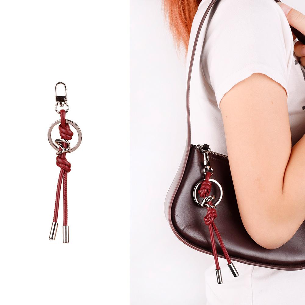 ins style candy color versatile simple and small double knot PU leather rope mobile phone lanyard accessories bag pendant keychain