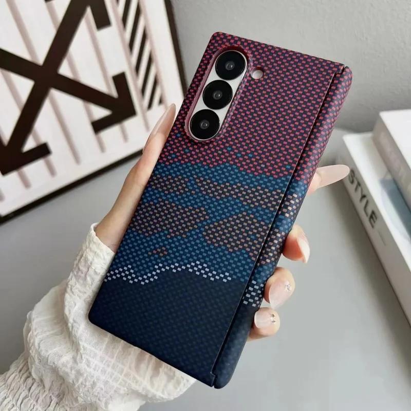 Luxury Carbon Fiber Texture Case for Samsung Galaxy Z Fold 7 6 5 Invisible Magnetic Wireless Charge Shockproof Protective Cover