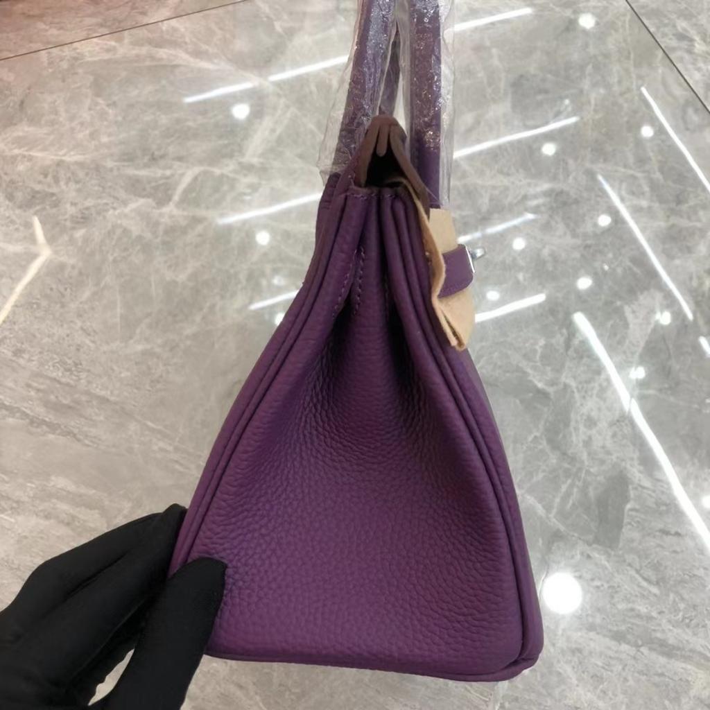 Factory Direct Wholesale Lychee Pattern First Layer Cowhide 25cm/30cm Silver Buckle Platinum Bag, Genuine Leather Women's Bag Lady