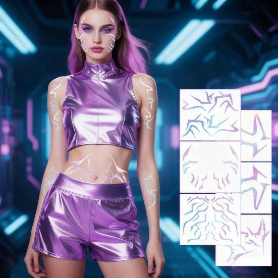 6 Stück Temporäre Tattoo-Aufkleber Abnehmbare Realistische Falsche Tattoos Wasserdicht Anime Rollenspiel Tattoos Langlebige Party Körperkunst Aufkleber