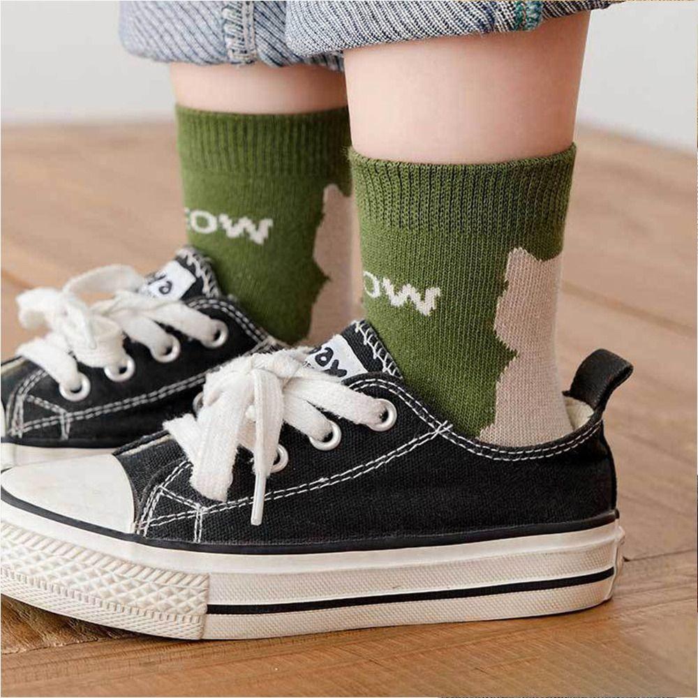 5 Pairs Comfortable Toddler Baby Mid-Calf Socks Cat Design Children's Socks  for Boys and Girls