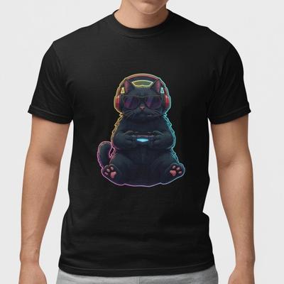 Cute Gamer Cat T-Shirt Funny Gaming Kitty Gift for Gamers Boys Girls Unisex Tee