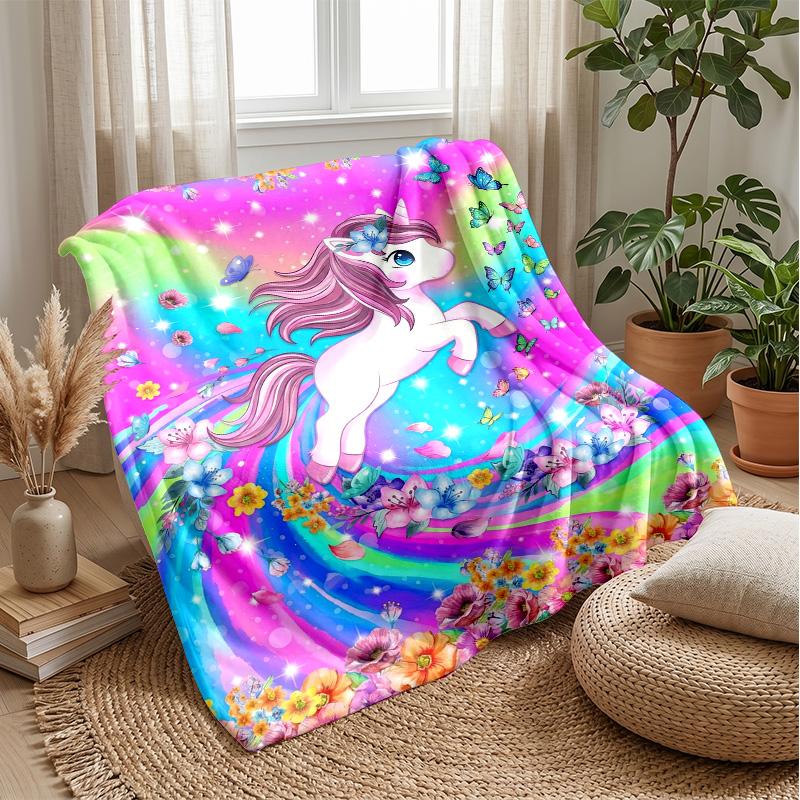 Magical Unicorn Pattern Theme blanket Lightweight Warm Flannel Blanket Decorative Throw Blanket for Home Decoration