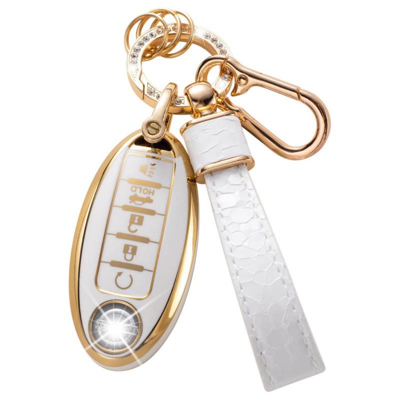 Autoschlüsselabdeckung mit goldenem Rand und Steinmuster, mit Schlüsselanhänger
