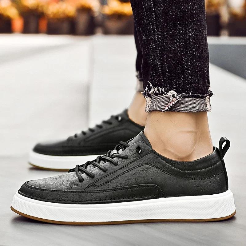 Luxury Genuine Leather Men Shoes Fashion Outdoor Casual Shoes Classic Vulcanized Shoes Non Slip Platform Footwear Zapatos Hombre