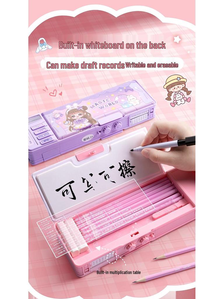 Kids Multi-Functional Pencil Case with Password Lock - Double Layer, Large Capacity for Boys and Girls