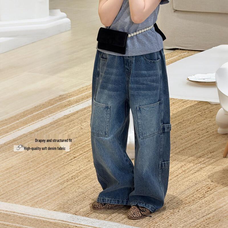 Girls American Retro Paperbag Workwear Jeans 165 cm