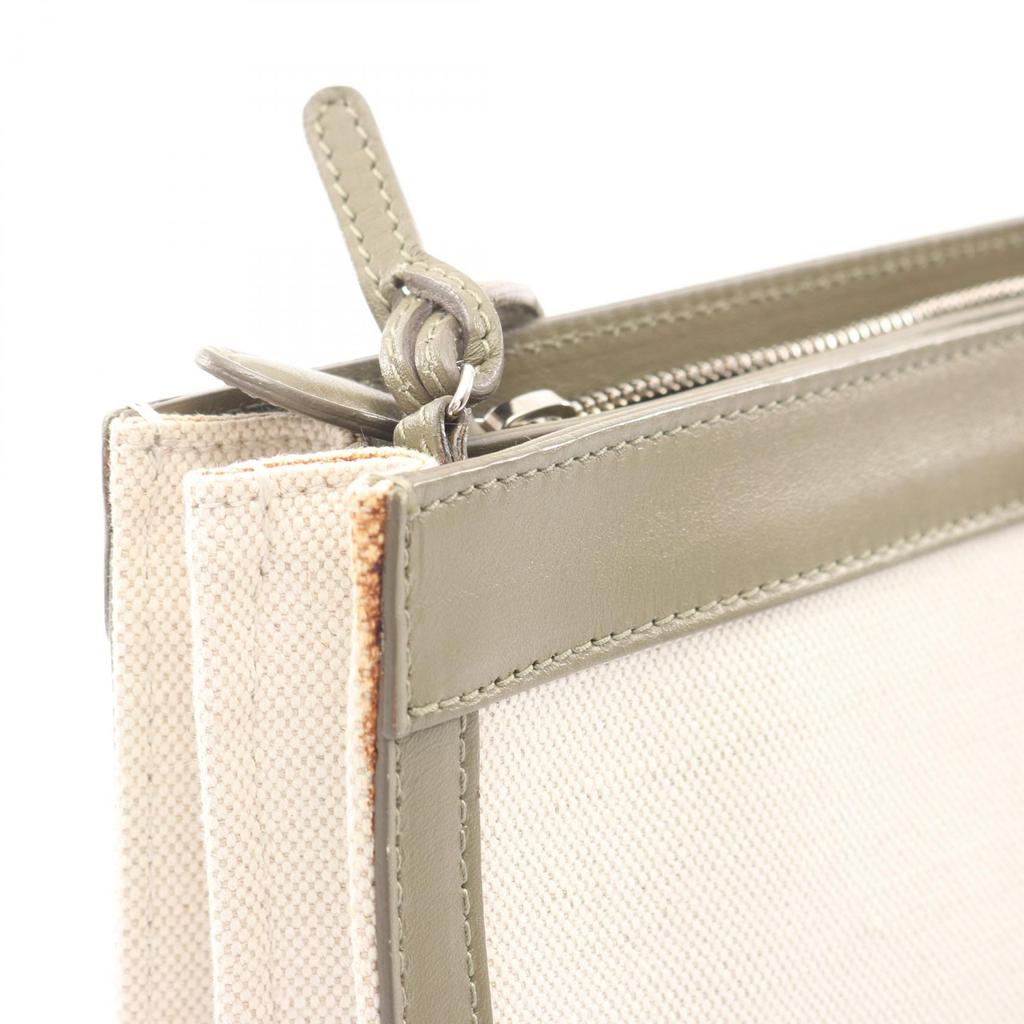 Used BALENCIAGA Navy Pochette Shoulder Bag 339937 canvas leather White Khaki Used Women