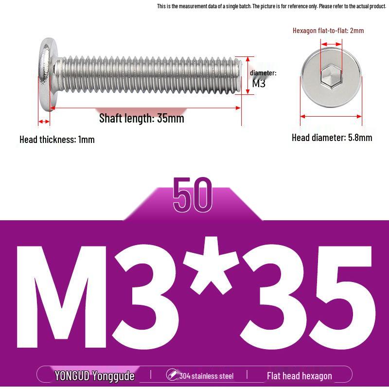 304 Stainless Steel Ultra-Thin Flat Head Hex Socket Bolt, M2-M12