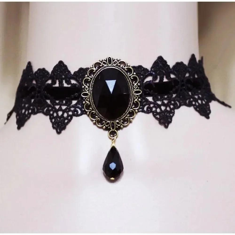 Gothic Black Lace Choker Necklace for Women Vintage Tassel Clavicle Chain Halloween Collar Choker Steampunk Party Jewelry Gift