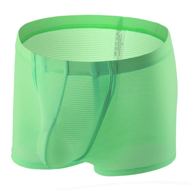 Men Boxers Briefs Fly Pouch Front Open Bulge Underwear Separated Pouch Trunks Mesh Breathable Panties Male Dual Pouch Underpant