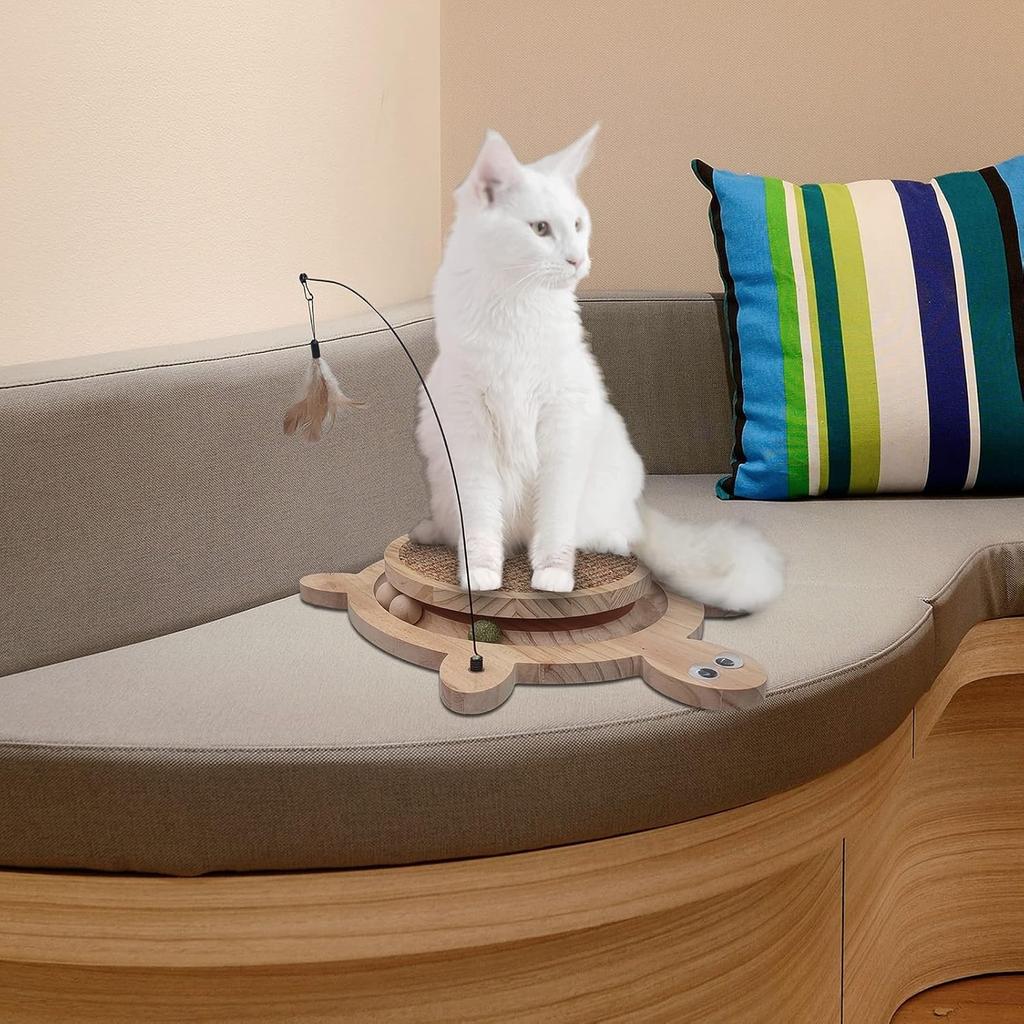 Petest Interaktives Katzenspielzeug Kratzspielzeug Natürliches Sisal Kratzbaum mit Katzenminz-Bällen, Kratzmatte mit Katzenspielzeug-Rolle, Schildkröten-Design