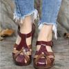Large size summer new retro round head wedge heel women's shoes cross buckle women's sandals