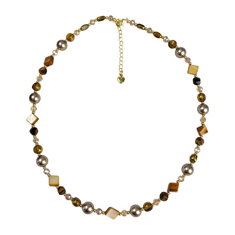 Elegant Tiger's Eye Beaded Necklace for Autumn and Winter
