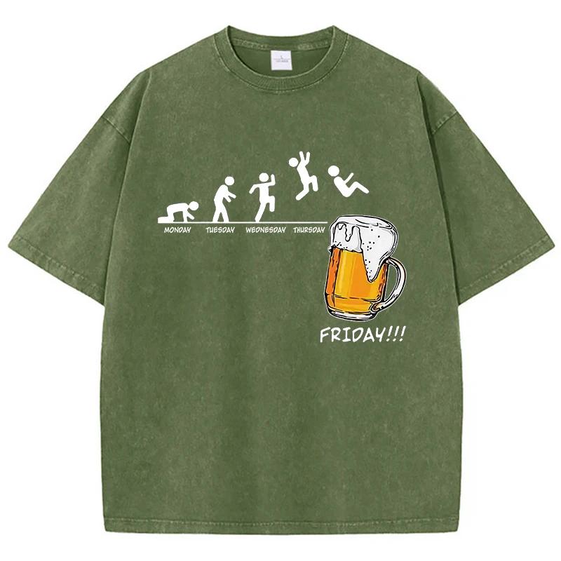 White The Joy Of Drinking Beer On Friday T-Shirt Mens Shoulder Drop Popular T Shirt Fashion Vigor Tees Normcore Cotton Tops