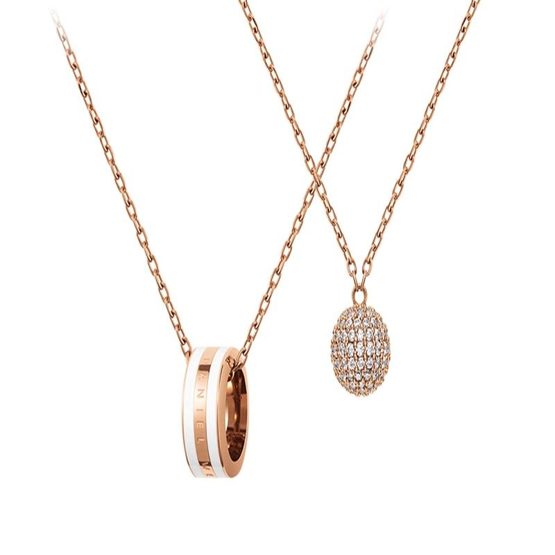 DANIEL WELLINGTON Necklace Light Luxury Combination Set, Zircon, Cubic Zirconia Alloy, Brass Resin Necklace, Same Style for Men and Women N153N625