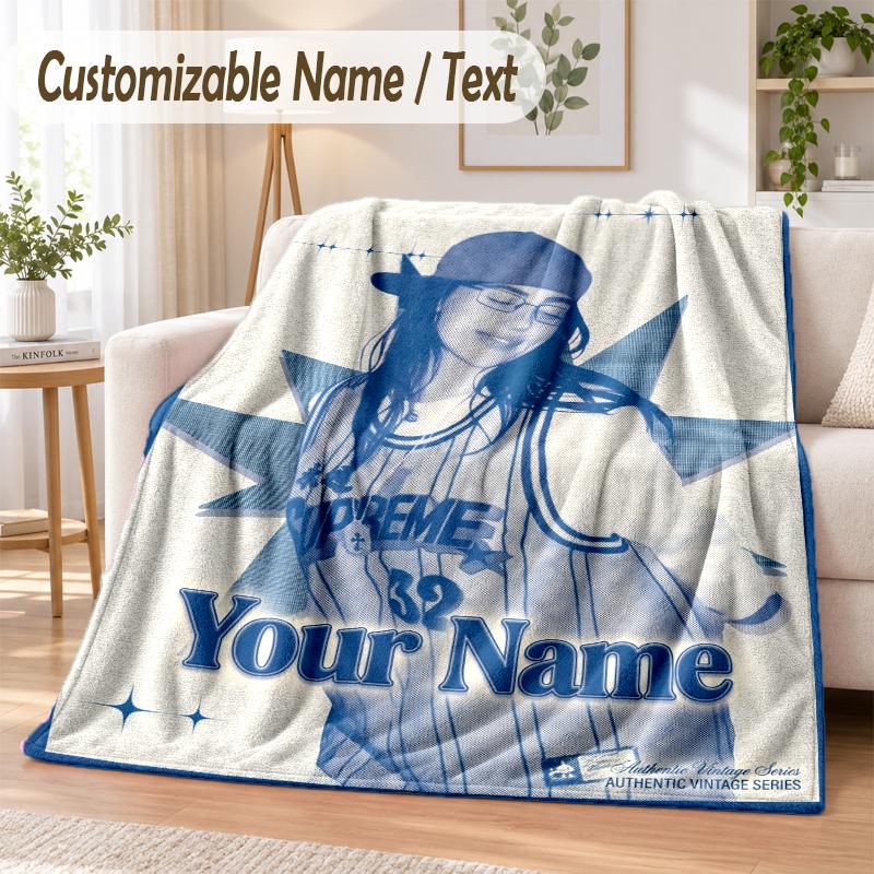 Billie Eilish Custom Name Flannel Throw Blanket Soft Warm for Sofa Bed Indoor Home Use