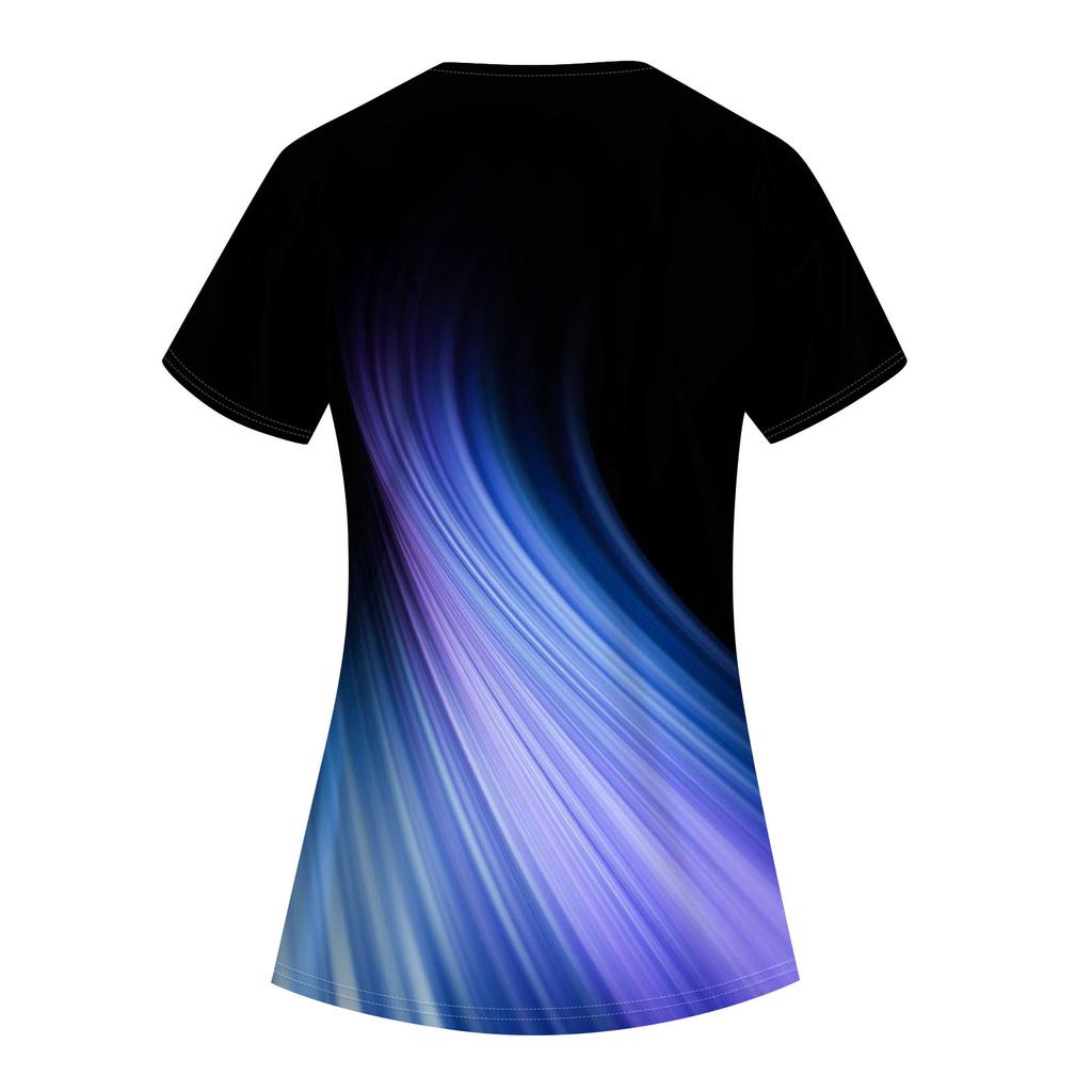 Damenmode V-Ausschnitt Kurzarm Overalls mit Tasche bedruckten Oberteilen Kleidung