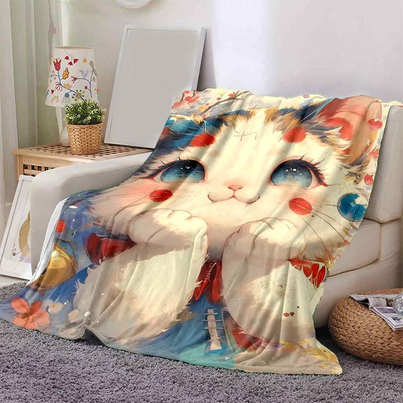 1pc Cute Little Cat Blanket Soft and Warm Home Decor Gift for All Seasons Perfect for Couch, Living Room, Travel, Camping, Car Blankets