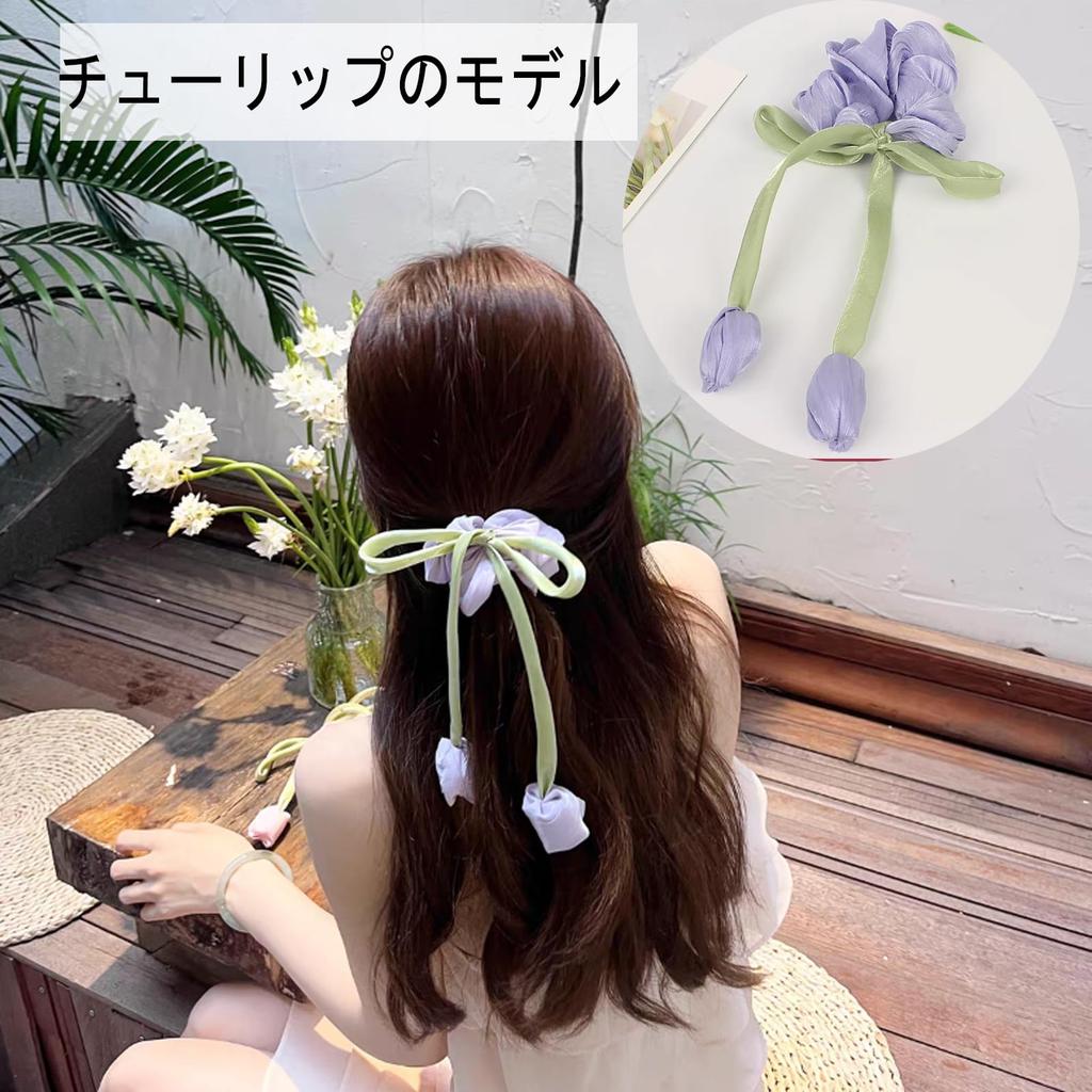 HAPVITAL Chiffon Stylish Hair Hair Elegant Hair Simple Hair Solid Extra Large Scrunchie, Rope, Tie, Accessory, Satin, Accessory, Large, Color, (Tulip