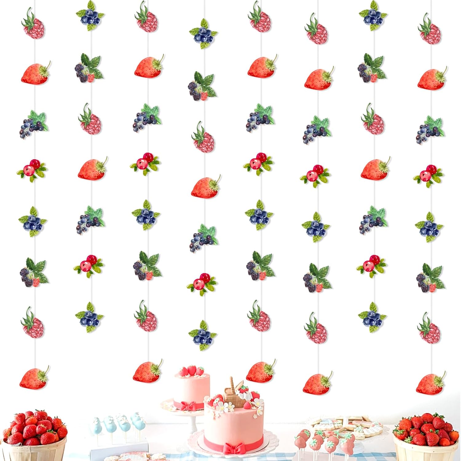Kreatwow Berry Party Decoration Berry Party Streamers Berry Party Hanging Decorations Strawberry Blueberry Party Decor Berry Birthday Party Supplies