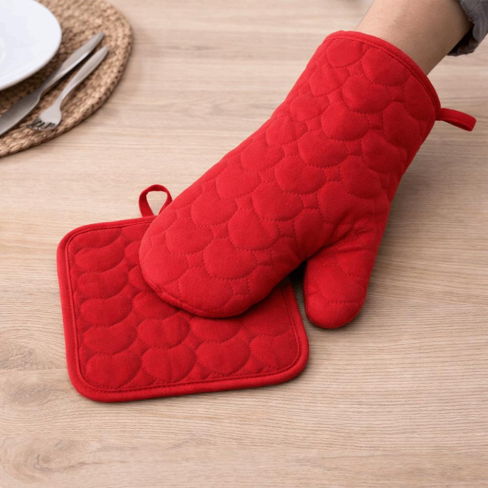4 sztuki/zestaw Pogrubiony Zestaw Rękawic Kuchennych na Piekarnik w Kształcie Serca Antypoślizgowe Rękawice Izolowane Rękawice do Kuchenki Mikrofalowej Naczynie