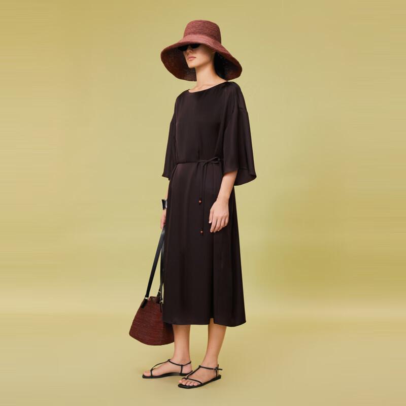 LESS 2024 Summer Round Neck H-Line Dress with Waistband XS
