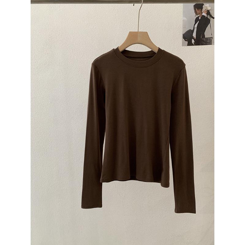 Frühling Herbst Rundhals Einfarbig Unterteil T-Shirt Damen Langarm Schlicht Allround Elastischer Pullover T-Shirt Top