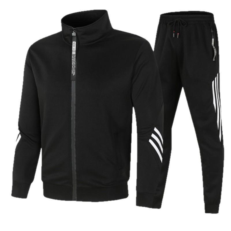 Collar Sports Suit Men's Loose Striped Cardigan Jacket Long Pants Two-piece Set Running Fitness Training Casual