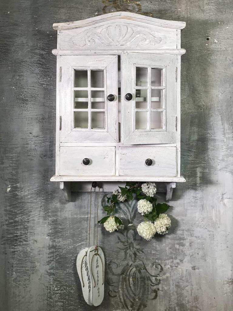 White hanging display cabinet, glass cabinet, classic style, decorative interior element