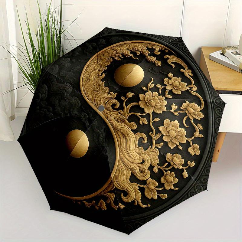 Yin Yang Harmony Wall Art Decor - FloralDesign for Balance and SerenityUmbrella, Portable 3-Fold Compact Umbrella for Men & Women Gift