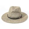 Cappello da Sole Estivo in Erba Marina Intrecciata, Punta con Cinturino in Pelle, Moda Europea Americana Nuova Esportazione