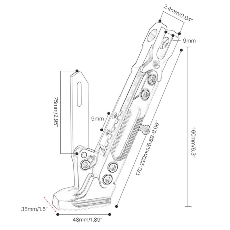Motorcycle Extendable Stand Holder E-Bike Scooter Replacement Kickstand Adjustable Foot Side with Spring and Screws