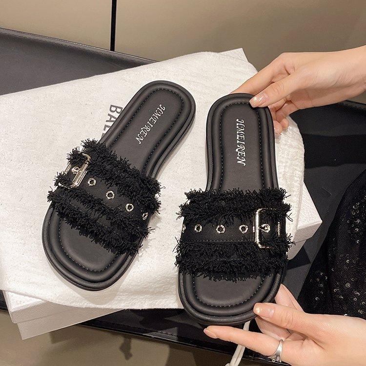 French Flat-bottomed Slippers Women's Summer Wear 2025 New Fashion Soft Bottom Non-slip Internet Celebrity Lightweight Small Fragrant Cool Slippers