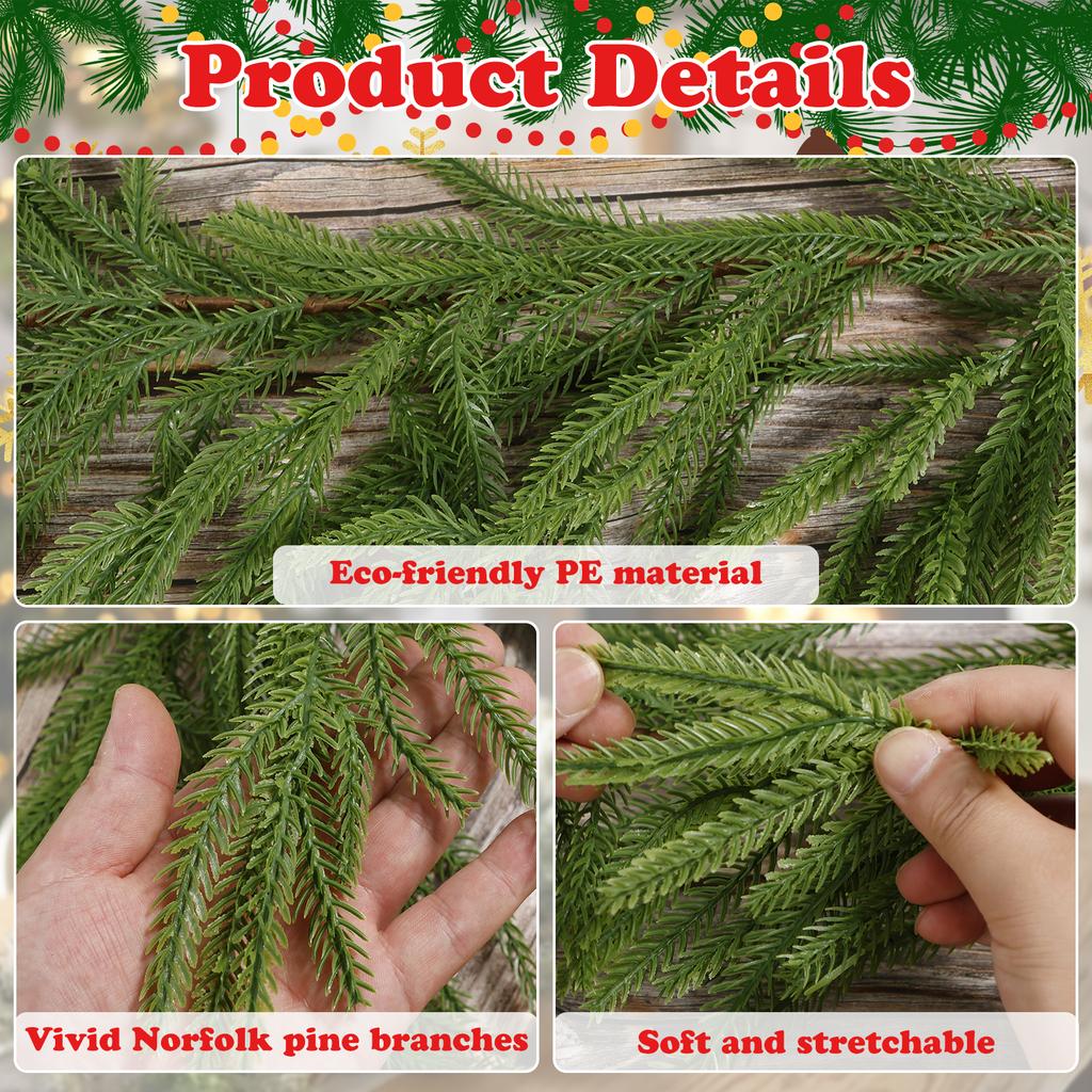 1/2Pc Christmas Norfolk Pine Garland Realistic Artificial Greenery Garland For Mantle Home Decor Artificial Pine Branches Wreath