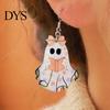 Polished Acrylic Charms Cute Reading Ghost Earrings, Sweet Bowknot Drop Fun Festival Jewelry Lightweight Halloween for Women Girls Dangle Earrings