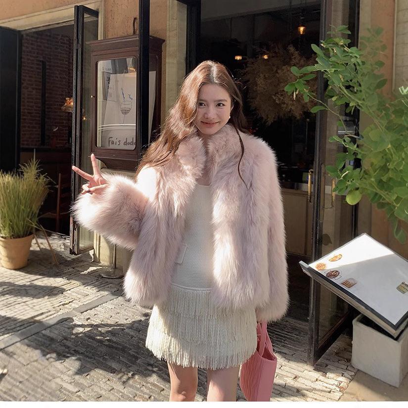 Autumn and winter environmentally friendly fur coat fox hair celebrity daughter thickened warm medium and long big fur collar fur coat