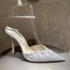 Luxury Rhinestones Sequined Ankle Strap Women Pumps Elegant Stiletto High Heels Spring Summer Crystal Wedding Prom Shoes